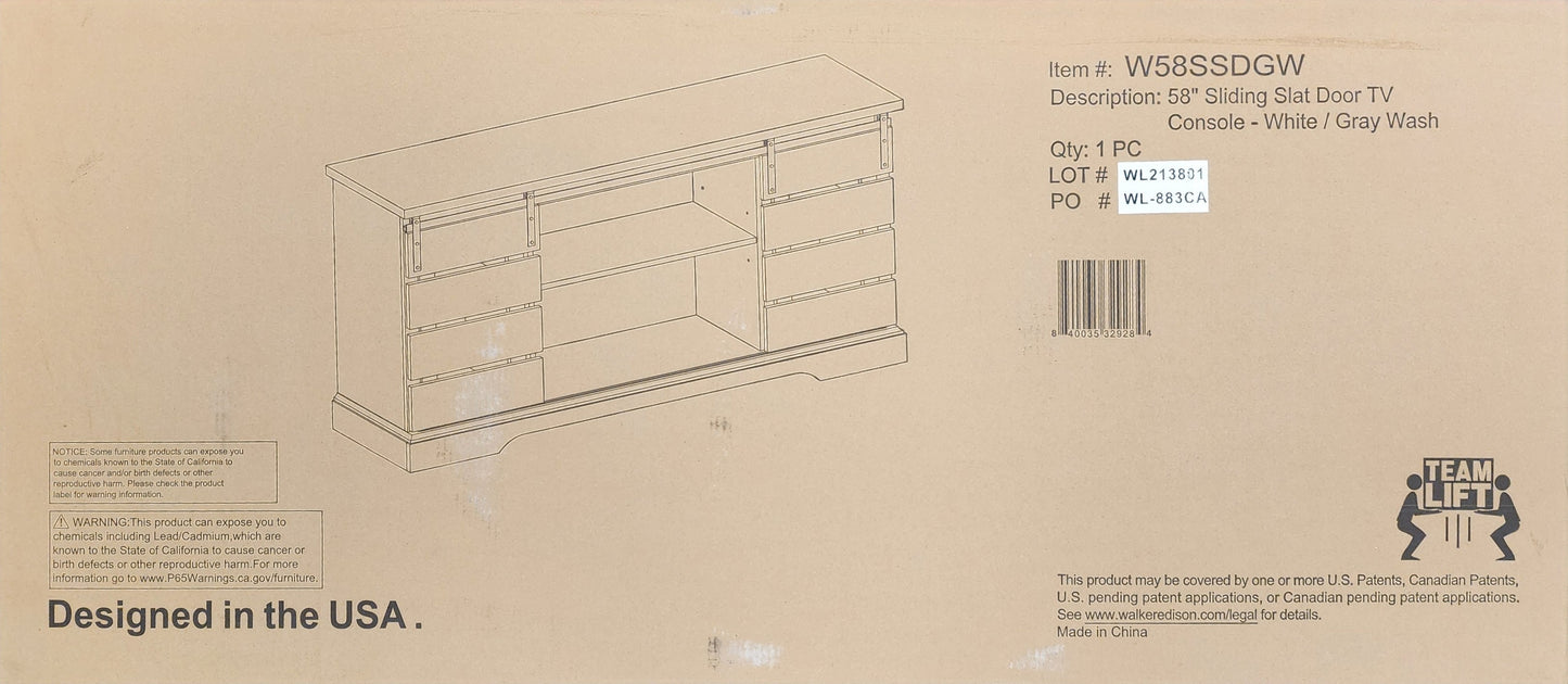 58" Farmhouse Sliding Door TV Stand